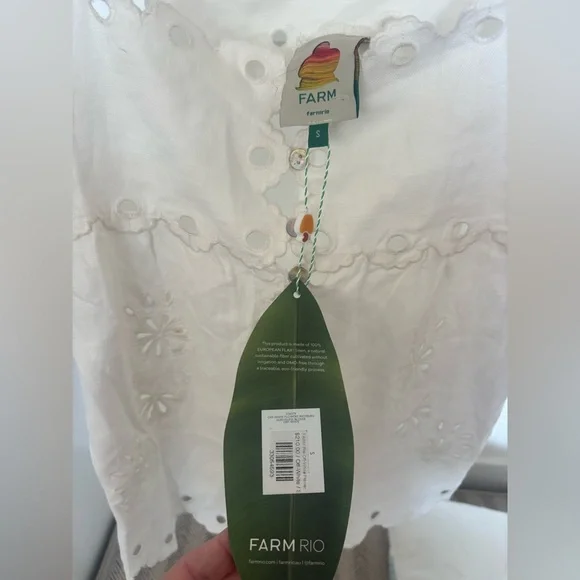 Farm Rio Off-White Flowers Richelieu Euroflax™ Premium Linen Blouse Size Small - Picture 5 of 6